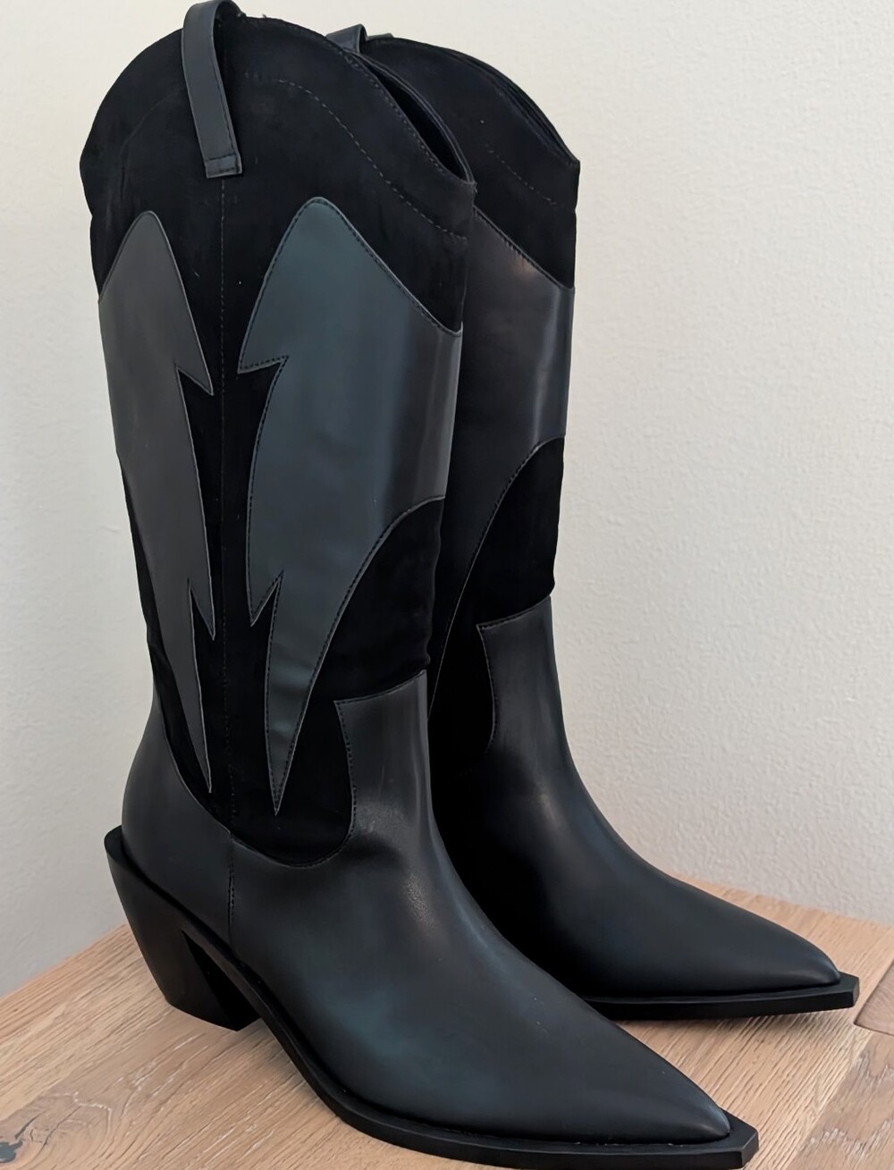 NWT Princess Polly Faux Leather Suede Western Cowboy Mid-Calf Boots In Black - 9